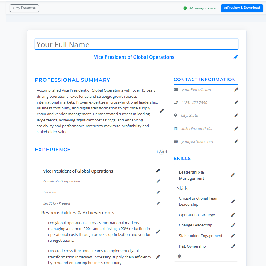 Live Resume Editor